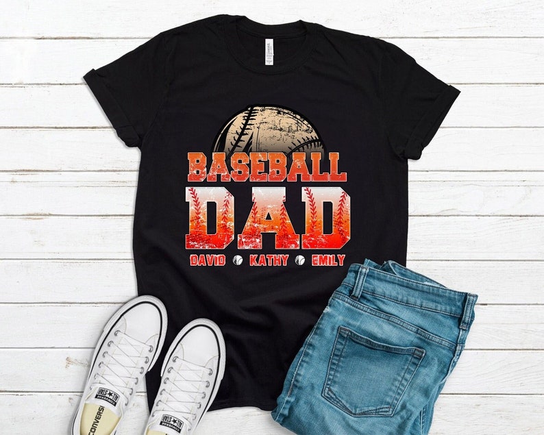 Personalized Baseball Dad Shirt with Kids Name, Gifts for Baseball Lover, Fathers Day Gift for Dad, Birthday Gifts for Him, Sport Lover Gift