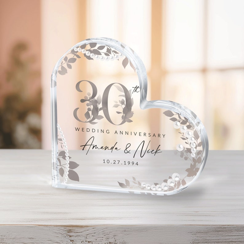 30th Anniversary Gift, Personalized Pearl 30th Anniversary Gift, Wedding Anniversary Acrylic Plaque, Pearl 30th Anniversary Keepsake Gifts