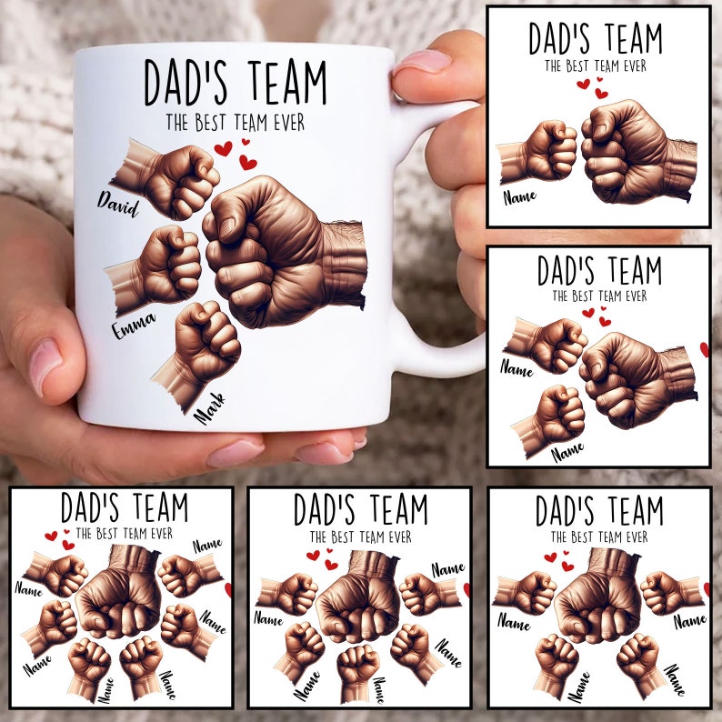 Personalized Dad Fist Bump Mug, Dad's Team Mug Template, Best Dad Ever Mug, Fathers Day Mug, Dad Mug