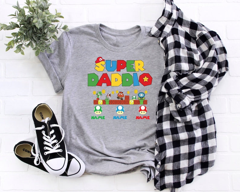 Custom Super Daddio Shirt, Personalized Kids Name Dad Shirt, Daddy Shirt, Father's Day Shirt, Gift for Dad, Super Dad Shirt ,Gamer Daddy Tee
