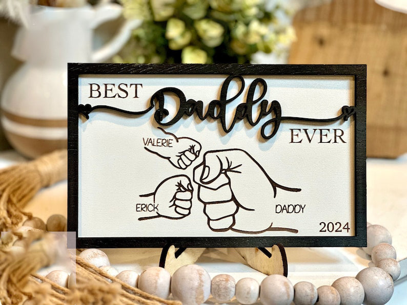 Personalized Father's Day Gift, Fist Bump, Dad and Kids Framed Sign, Wooden Sign , Dad's Children names Sign, Family Custom Sign husband
