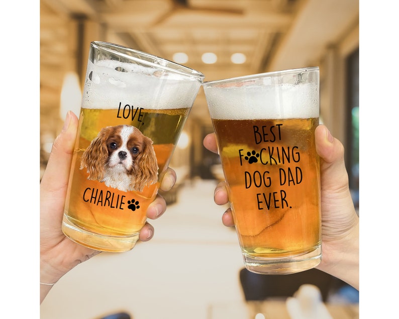 Custom Pet Portrait from Photo , Dog Dad Pint Glass, Father Day Gift, Gift for Dog Lover, Dog Dad Gift, New Dog Gift, 16oz Pint Beer Glass