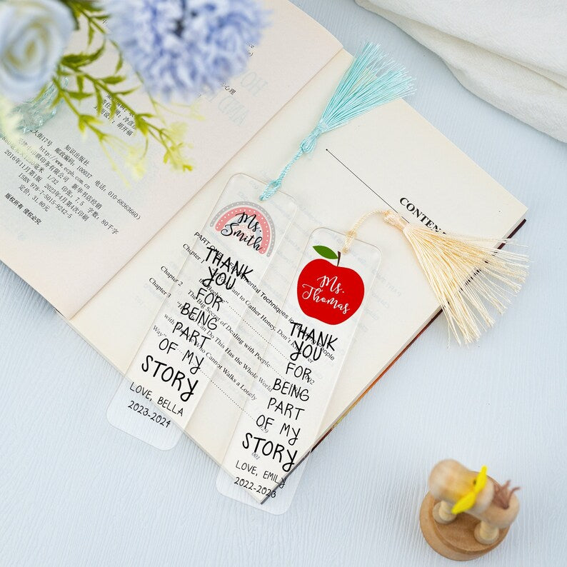 Teacher Appreciation Gift,Custom Teacher Gifts,Teacher Bookmark,Personalized Bookmark,Thank You Teacher,End Of Year Gift from Students