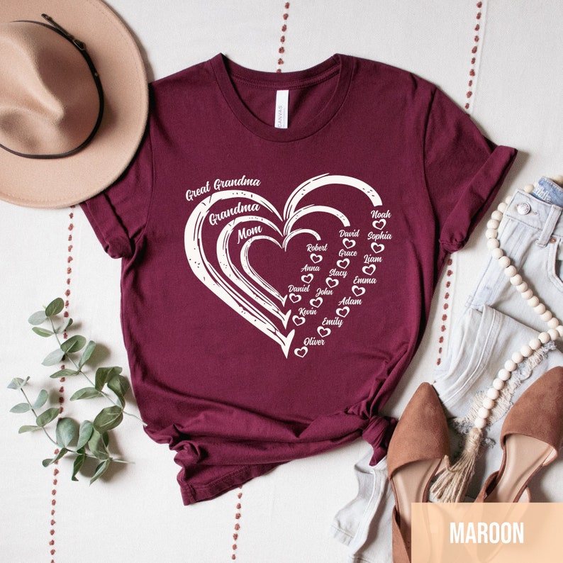 Custom Grandma Shirt, Grandma Heart Shirt, Nana Shirt With Grandkids Name, Gift For Grandma, Mother's Day Shirt, Personalized Grandma Shirt