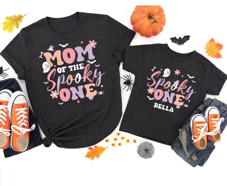 Custom Halloween Birthday Shirt Personalized Ghoul Kids Shirt, Dad Mom of The Spooky One Retro Halloween Ghost 1st Bday Shirt