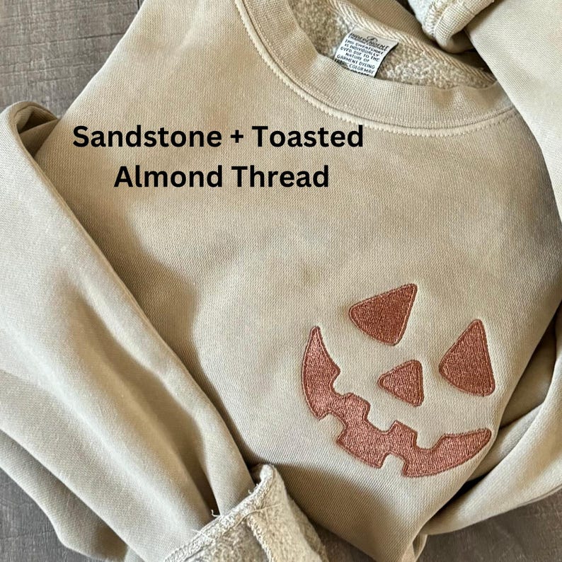 Halloween Pumpkin Face Crewneck Sweatshirt, Embroidered Jackolantern Pullover, Tonal Spooky Season Sweater, Trendy Fall Apparel, Unisex