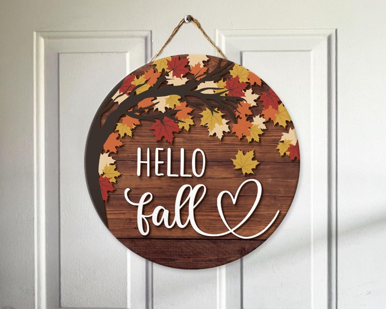 Hello Fall Door Sign, Autumn Door Hanger, Fall Welcome Sign, Autumn Decor, Thanksgiving Front Door Decor, Fall Wreath, Fall Home Decor