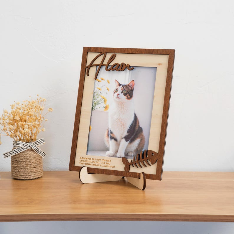 Custom Cat Frame,Cat Memorial Gift,Cat Name Photo Frame,Dog Picture Frame, Pet Memorial, Dog Lover, Cat Lover, Wooden Cat Photo Frame