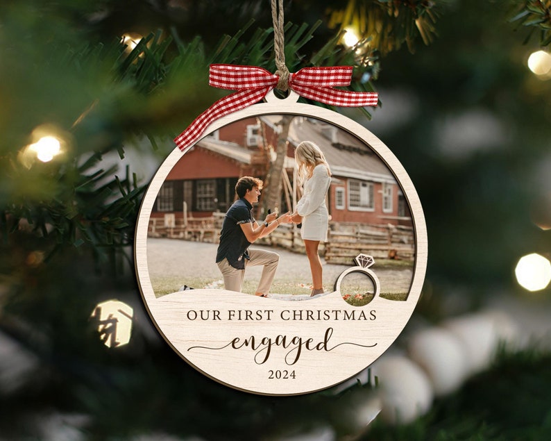 Our First Christmas Engaged Ornament, Custom Enaged Photo Ornament, Engagement Ornament, Engagement Gifts, Personalized Engaged Keepsake