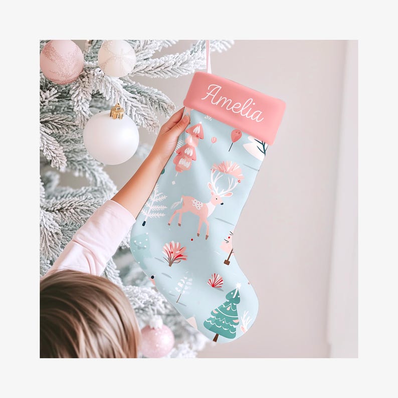 Girls Christmas reindeer stocking personalized baby girl stocking pink Christmas stocking for baby first stocking newborn Christmas gift