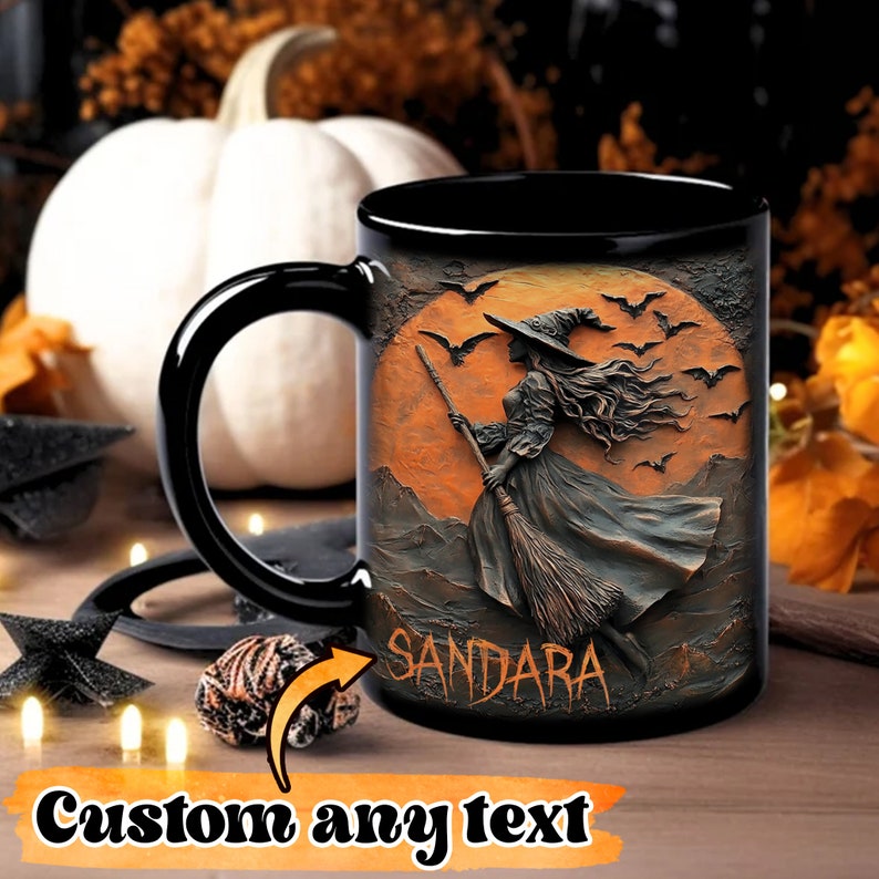 Personalized Halloween Witch Mug, Custom Beautiful Halloween Accent Mug, Custom Name 2D Accent Mug, Gifts Witchcraft Teacup, Gift for Pagan