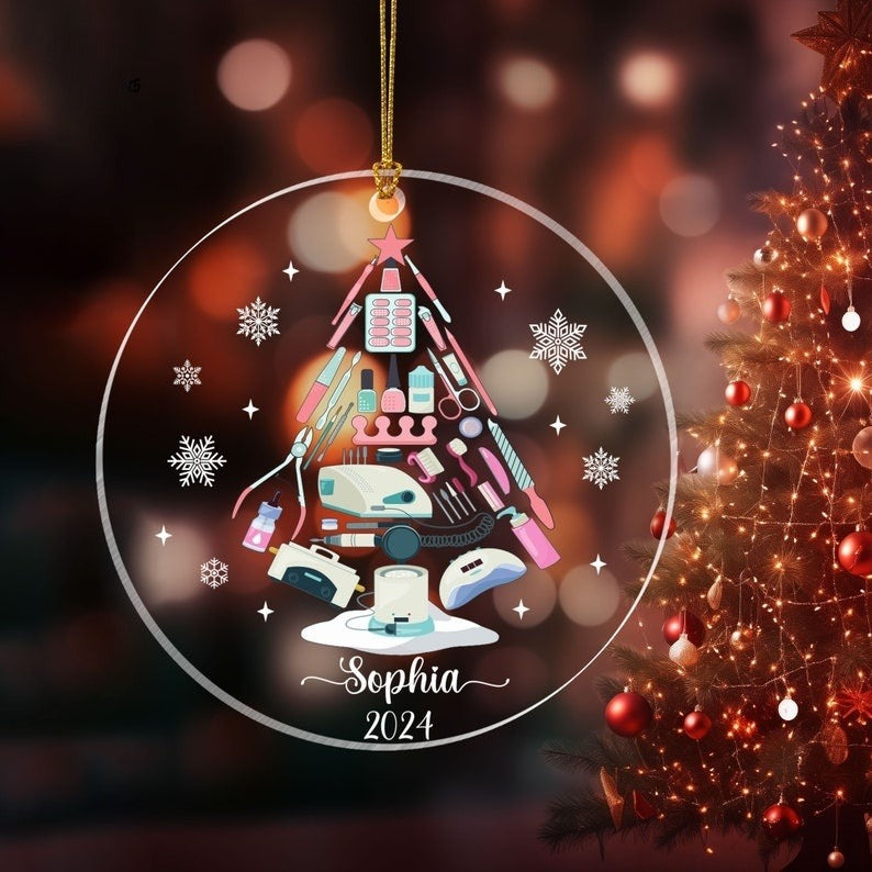 Personalized Nail Artist Acrylic Ornament, Nail Tech gift Christmas Ornament, Nail Salon Decor, Christmas Gift for Nail Artist, Nail Polish