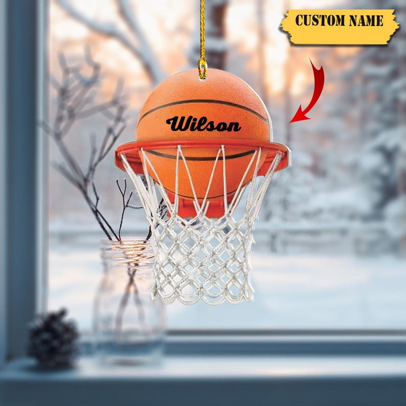 Personalized Basketball Ornament, Basketball Hoop Christmas 2D Flat Ornament, , Custom name Ornament , Gift for Basketball player
