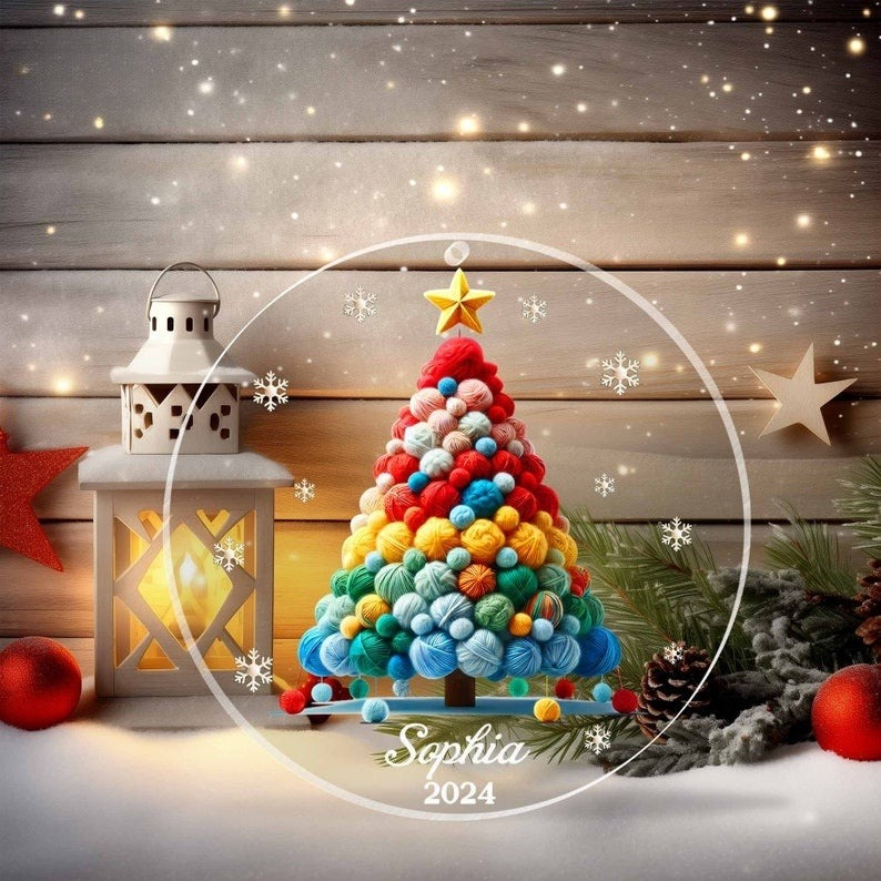 Personalized Knitting Christmas Ornament, Crochet Ornament, Yarn Ornament, Knitting Yarn Ball, Knitter Gift, Knitting Wool Christmas Tree