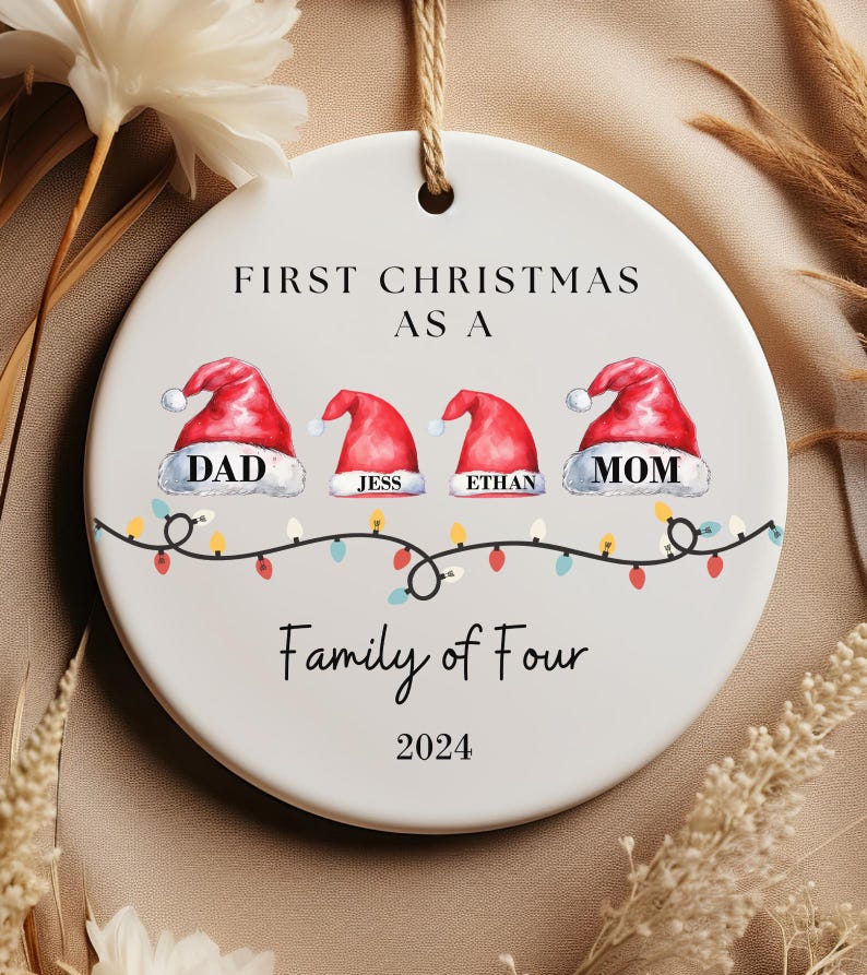 Christmas Ornaments Family of 4, Family of 4 Christmas Ornament 2024, First Christmas As a Family of Four Ornament