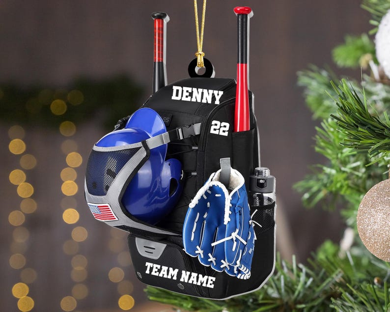 Personalized Baseball Bag Christmas Ornament, Custom Baseball Player Name and Number Ornament, Custom Baseball Team Gifts, 2024 Keepsake
