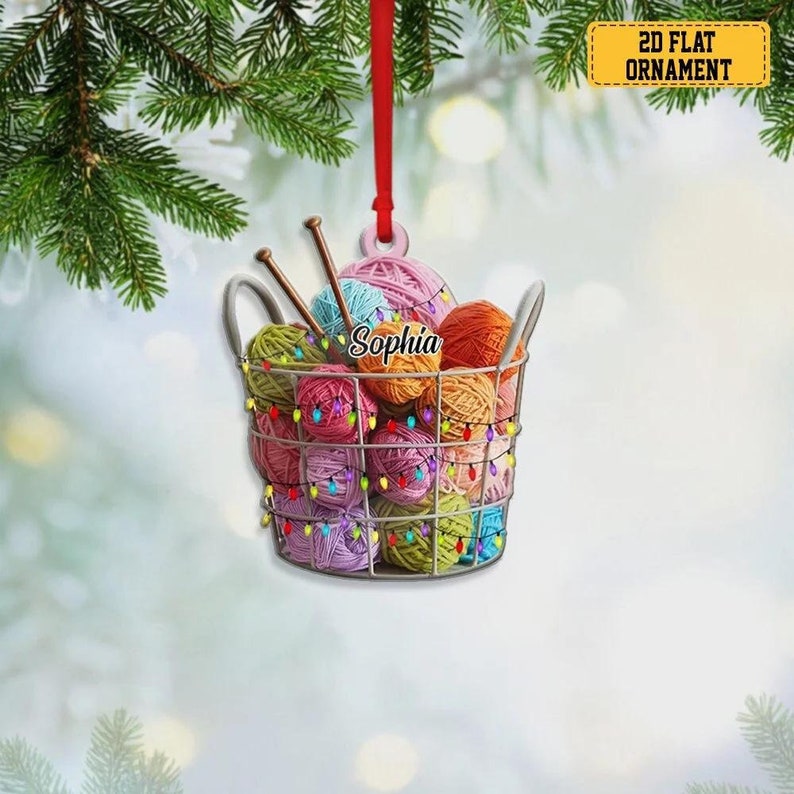 Personalized Knitting Yarns Box Ornament, Christmas Knitting Accessories, Knitting Christmas Tree Ornament, Knitting Lover Gift Xmas 2024