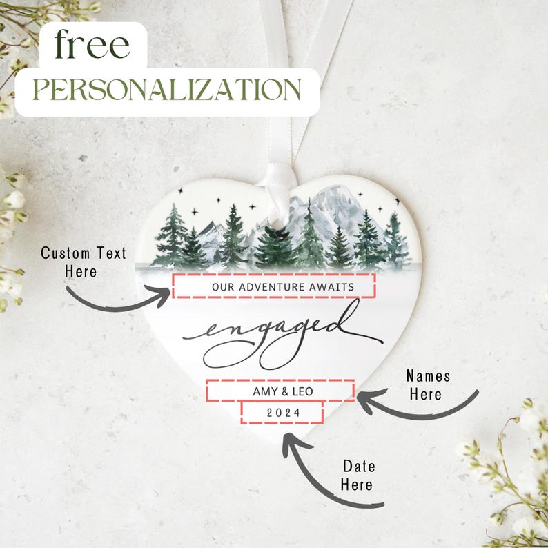 Engaged Ornament Mountain - Couple Engagement Gift - Personalized First Christmas Keepsake - Our 1st Christmas Engaged Ornament, Bride to be
