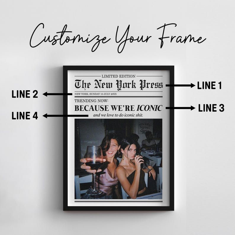 Custom Newspaper Print, Custom Friendship Wall Art, College Dorm, Gift for Friend, Best Friend Gift, Custom Gift, Modern Girly Room Decor