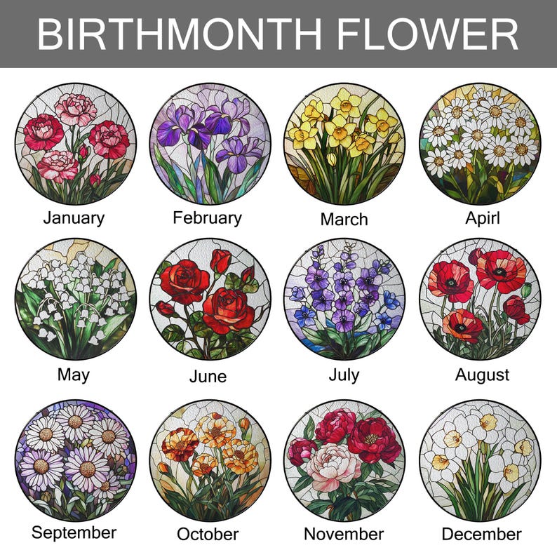 Birth Month Flower STAINED GLASS Suncatcher Window Hanging, Birth Flower Memorial Gift, Mothers Day Gift For Mom, Birthday Gift For Besties
