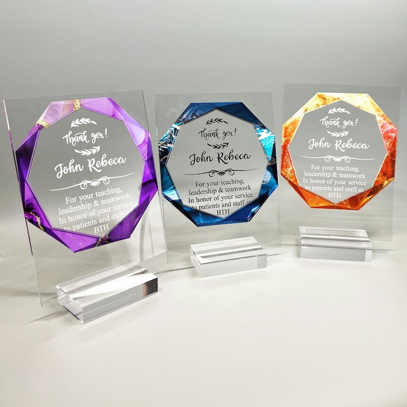 Personalized Employee Award, Retirement Appreciation, for Manager, Staff, Retirement Award Custom Award Plaque Wooden Base , Thank you