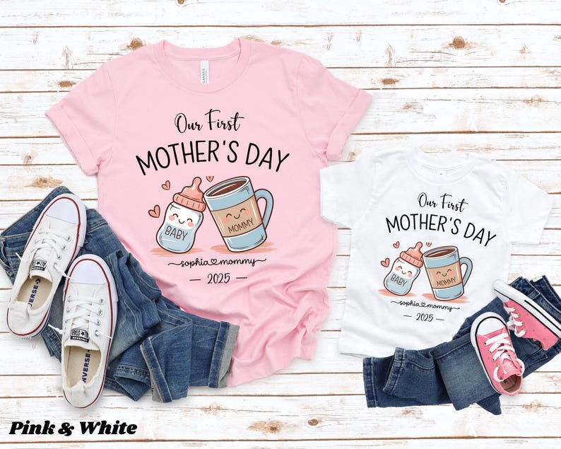 Our First Mother's Day Shirt, Personalized Mom & Baby Matching T-Shirts, Custom Names, Mummy and Baby Gift, Mommy And Me Tee, Baby bodysuit