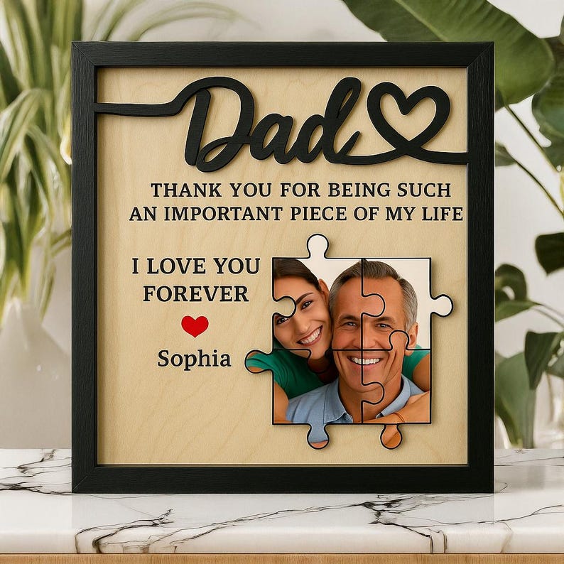 Personalized Puzzle Frame Gift for Dad with Photo | Custom Wooden Sign Father s Day Gift for Dad, Grandpa, Husband