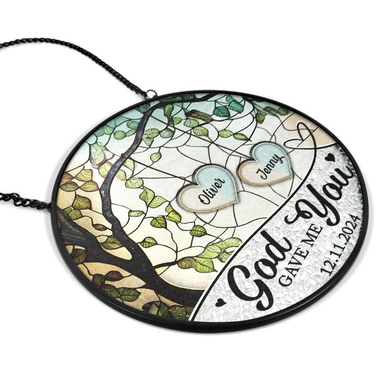 Personalized God Gave Me You Couple The Date We Became Mr. & Mrs. Stained Glass Window Hanging Suncatcher, Couple Wedding Anniversary Gift