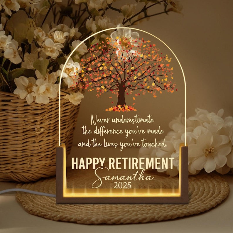 Personalized Retirement Gifts, Happy Retirement Appreciation Gift, Retirement Night Light, Retirement Keepsake, Tree of life Retirement Gift