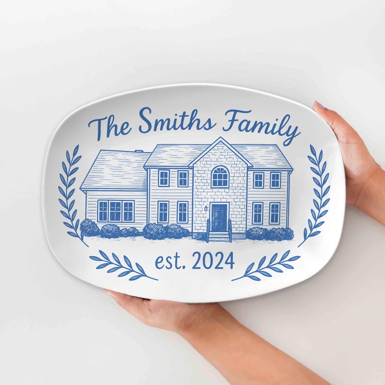 Custom House Portrait Platter | Personalized Family Home Plate | Housewarming Gift New Home Established Dish | Homeowner Keepsake DECOR only