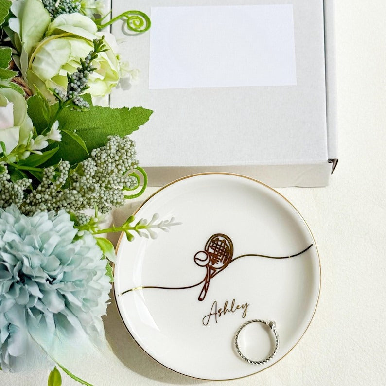 Personalized Tennis Jewelry Dish, Custom Gift for Tennis Lovers, Tennis Coaches Watches Holder, Tennis Club Keepsake