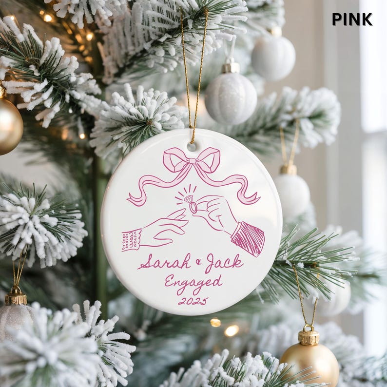 First Christmas Engaged Ornament 2025 Personalized Engagement Gift for Couple Custom Engaged Christmas Ornament Engagement Keepsake Ornament
