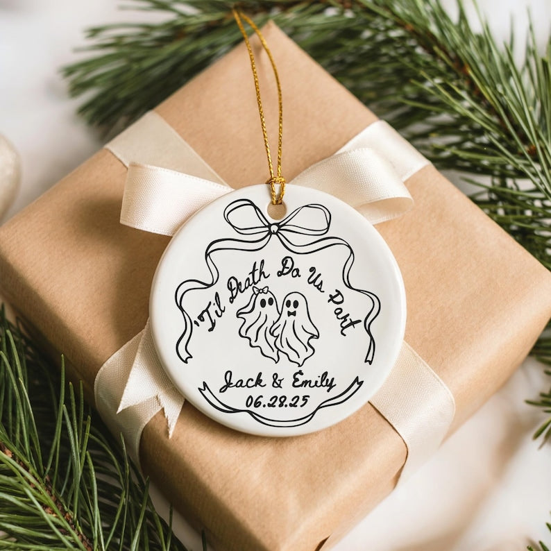 Personalized Til Death Anniversary Ornament, Spooky Ghost 1st Christmas Married Gift, Halloween Goth Couple Engagement, Custom Wedding Gift