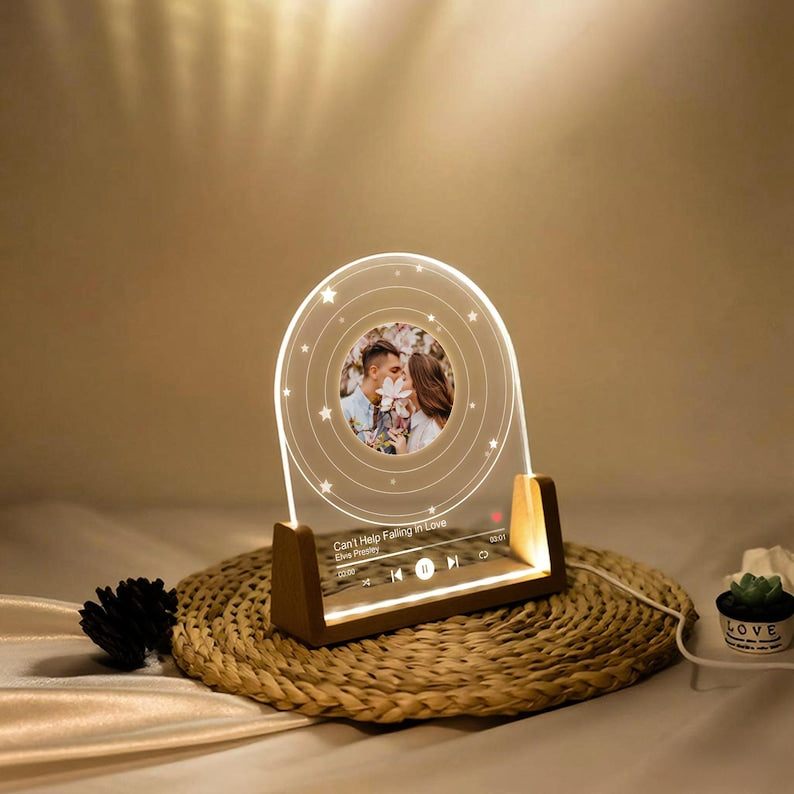 Personalized Vinyl Record with Photo Night Light, Acrylic Song Plaque, Anniversary Gift for Her, Birthday Gift for Her Him, Bedside Lamp