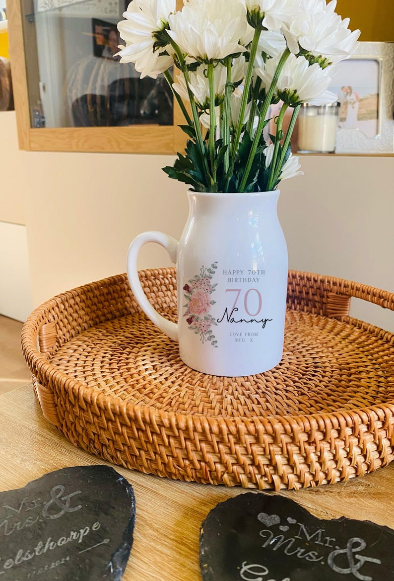 Personalised Birthday Milestone Gift, Small Flower Jug Vase, Personalised 70th Birthday Gift, Nan Gifts, Friend Birthday Keepsake, Christmas
