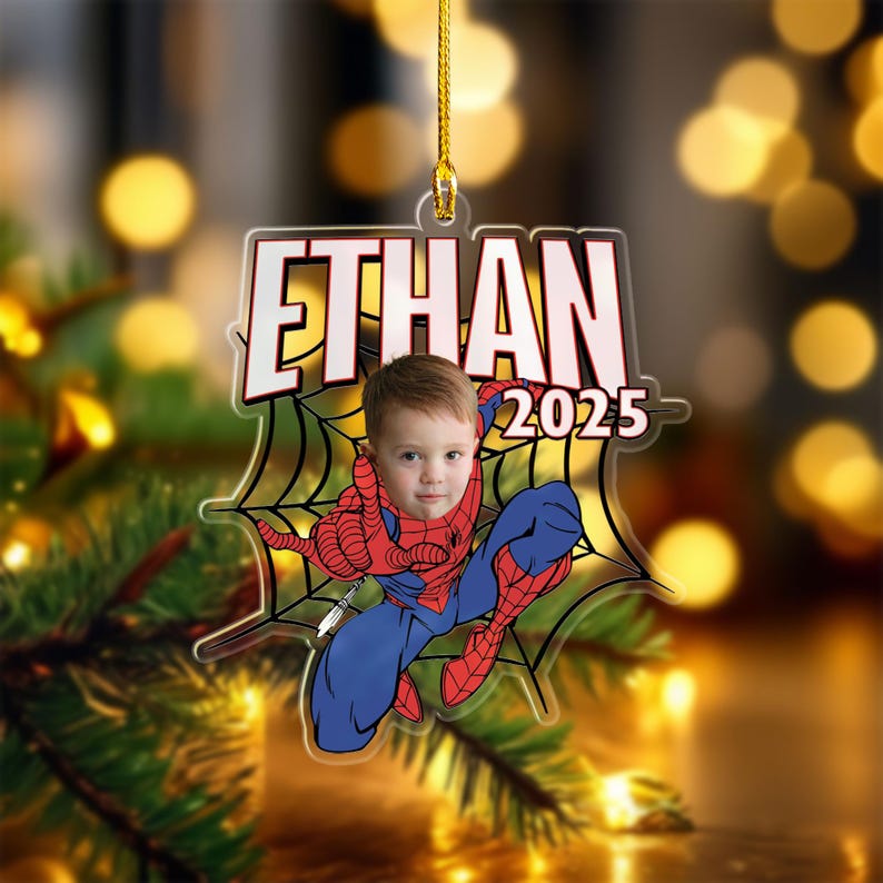 Personalized Spidey Christmas Ornament, Spiderman Xmas Ornament, Custom Christmas Ornament, Spiderman Custom Shape Acrylic Custom Name