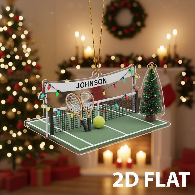 Personalized Tennis 2D FLAT Christmas Ornament, Custom Sports Xmas Tree Decoration, Tennis Player Holiday Gift, Tennis Court Ornament