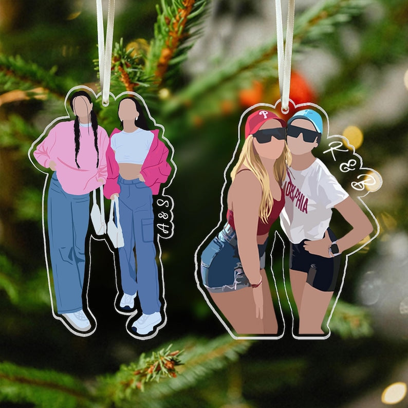 Custom Portrait From Photo Couple Ornament: Christmas Couples Gift