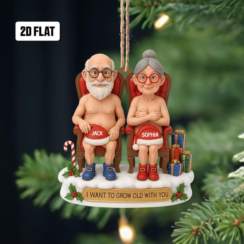 Personalized Funny Couple 2D Flat Ornament,Cute Christmas Keepsake for Partners Let s Grow Old Together Holiday Gift, Anniversary Ornament