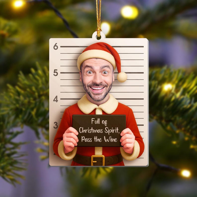 Funny Christmas Mugshot Ornament: Personalized Photo Gag Gift