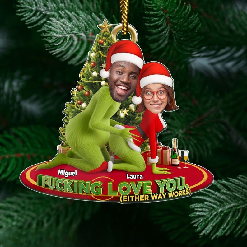 Personalized Green Monster Couple Christmas Ornament, Photo Couple Christmas Ornament, Green Couple Ornament Anniversary, Married Ornament