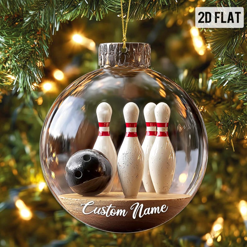 Custom 2D Flat Sports Ball Christmas Ornament Set Custom Name Acrylic Ornament for Baseball, Tennis, Golf, Bowling, and Pickleball Players