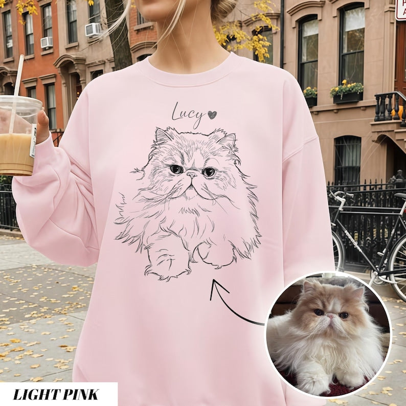 Custom Dog Photo Sweatshirt, Dog Owner Xmas Gift, Personalized Pet Portrait from Photo, Custom Dog Cat Drawing Shirt, Pet Memorial Gift