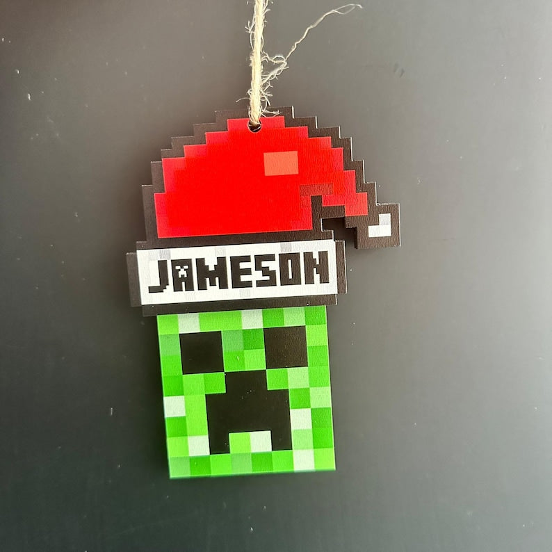 Personalized Santa Creeper Ornament, Gamer Christmas Gift, Custom Holiday Gift, Funny Christmas Decoration, Unique Christmas Ornament