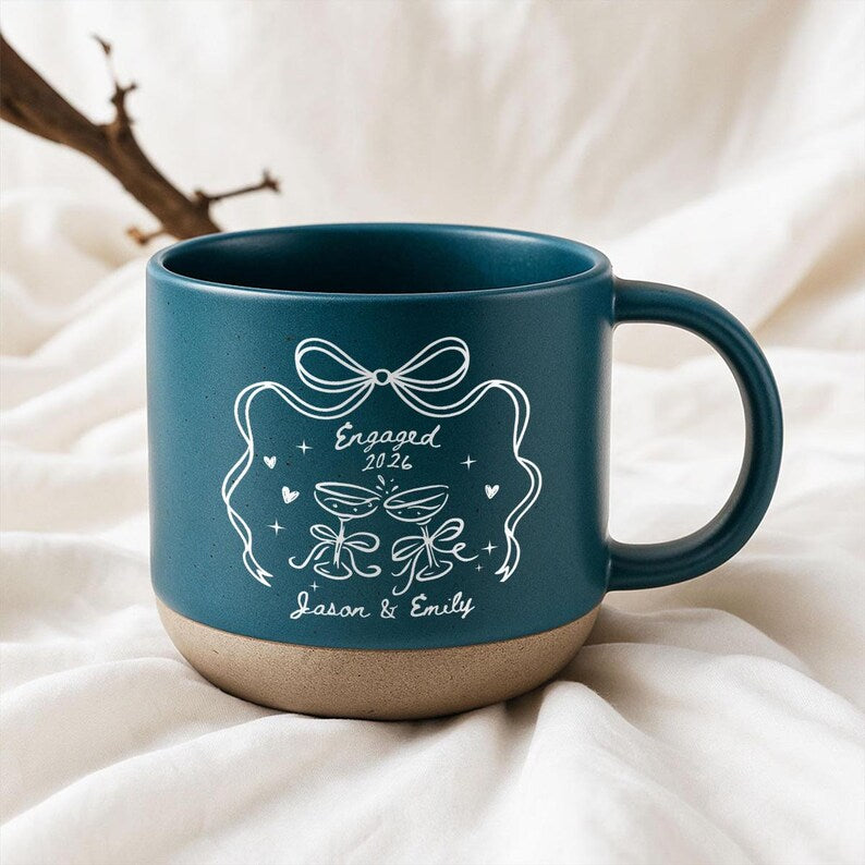 Personalized Engagement Mug, Custom Names & Year Coffee Cup, Engaged 2026 Gift for Couple, Bride and Groom Mug, Romantic Keepsake