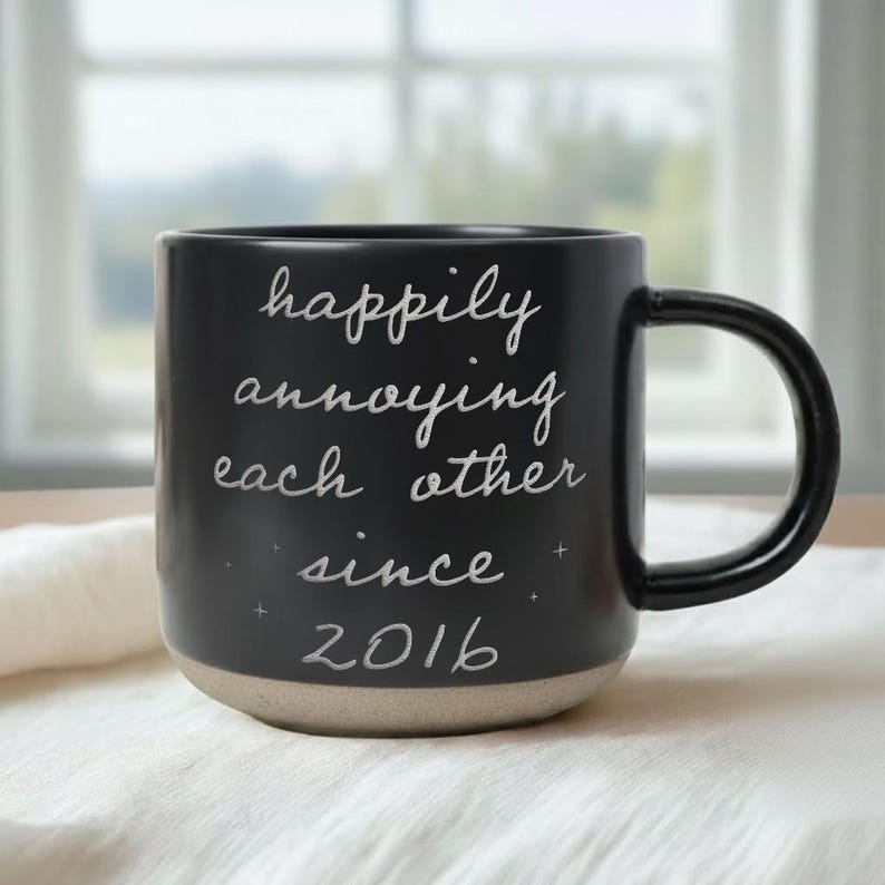 Personalized Anniversary Pottery Mug, Happily Annoying Each Other Since Mug, Wedding Anniversary Gift for Husband Wife