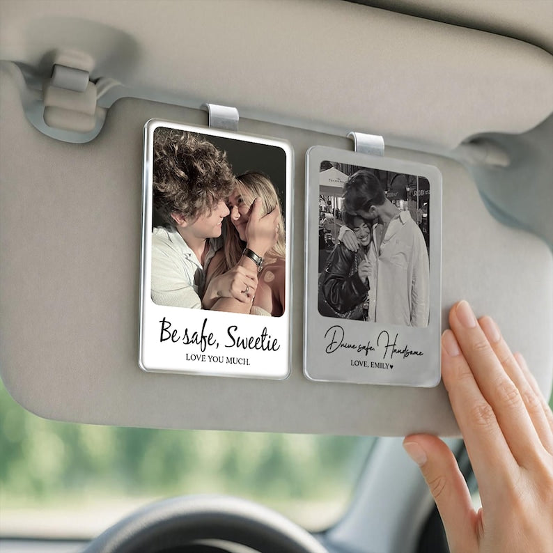 Personalized Couple Photo Car Visor Clip, Drive Safe I Love You, Valentines Gift for Him, Gifts for Boyfriend, Husband, Drive Safe Gift
