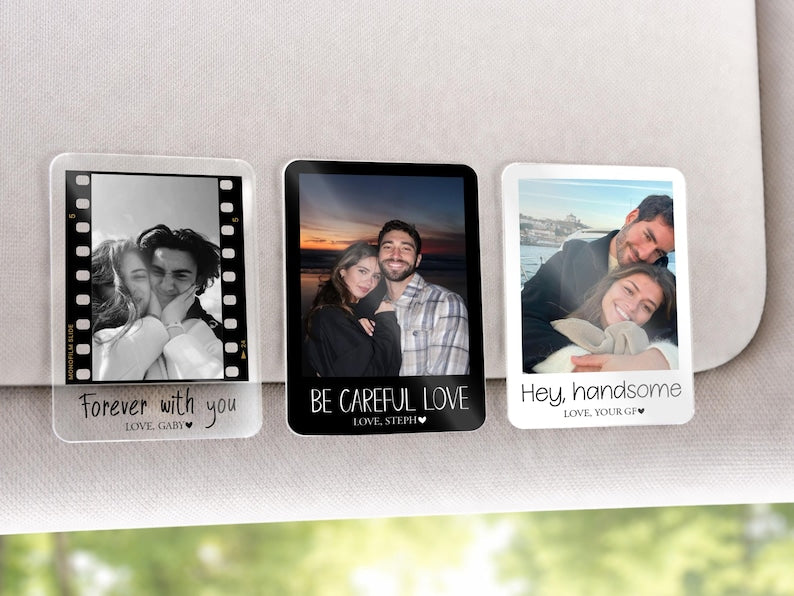 Personalized Couple Photo Car Visor Clip, Drive Safe I Love You, Anniversary Gift for Him, Gifts for Boyfriend, Husband Drive Safe Gift