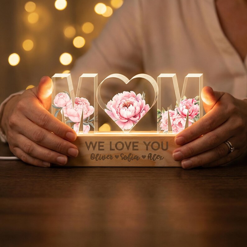Personalized Mother's Day Name Lamp, Custom Acrylic Night Light