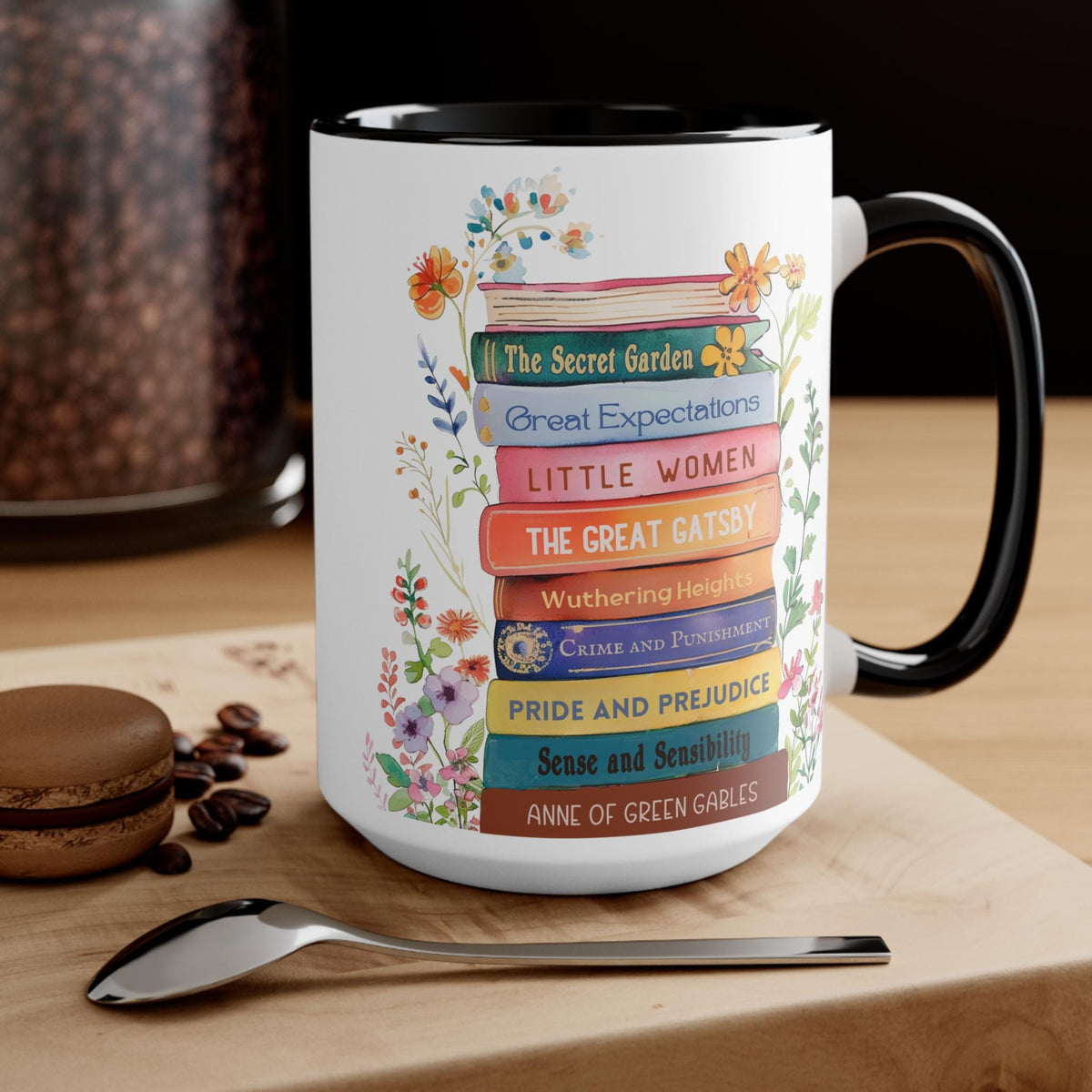 Custom Bookshelf Floral mug, Personalized book coffee cup, Gift for Bookworm Readers, Bookish Merch for Librarian Teacher Mum Birthday Gift